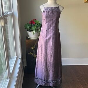 Girls' Sleeveless Lavender Formal Maxi Dress with Embroidered Trim 100% silk.